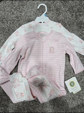Little Me Pink and White Baby Footed Sleepers Set